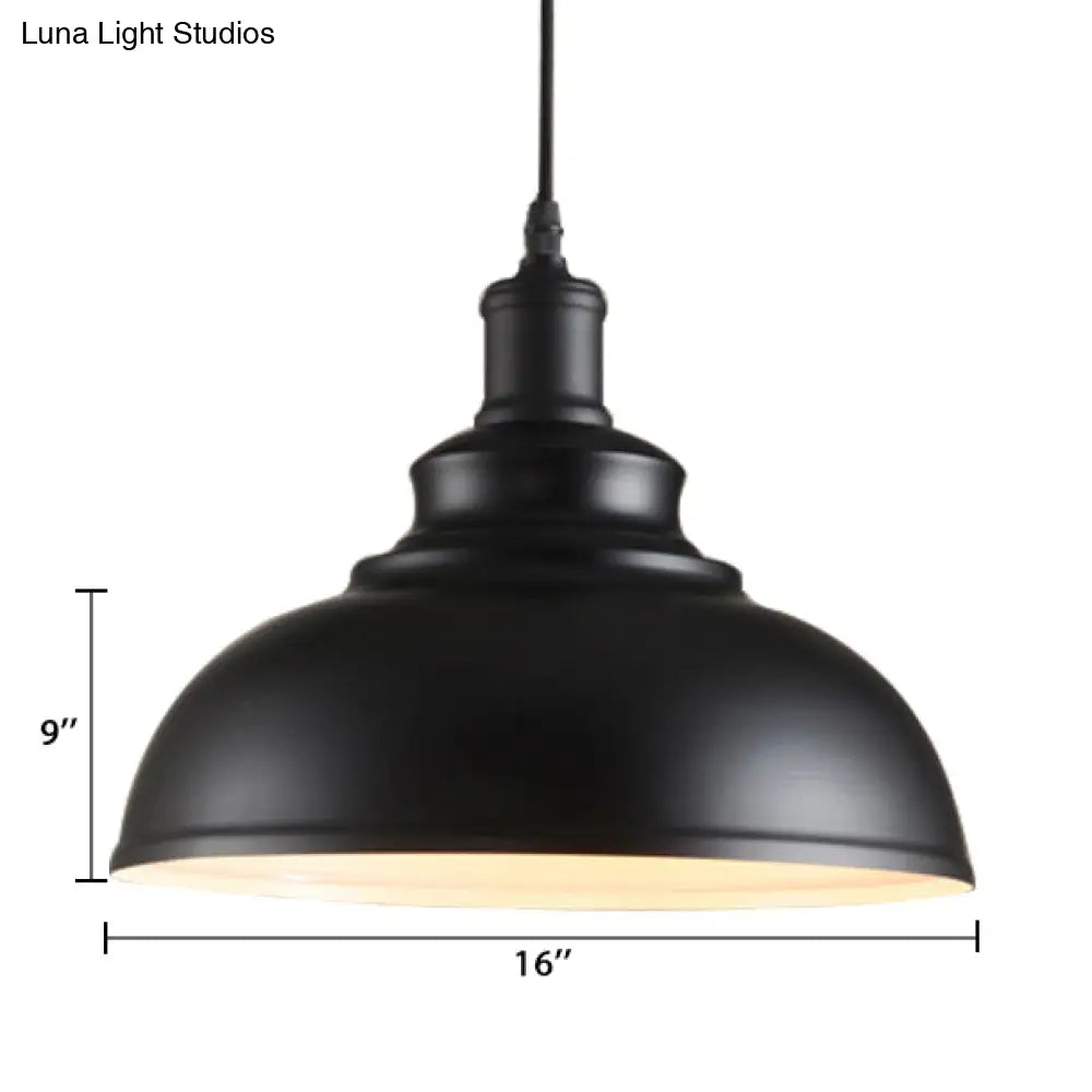 Adjustable Cord Pendant with Metal Dome Shade in Retro Black/Gray - 12"/14"/16" W