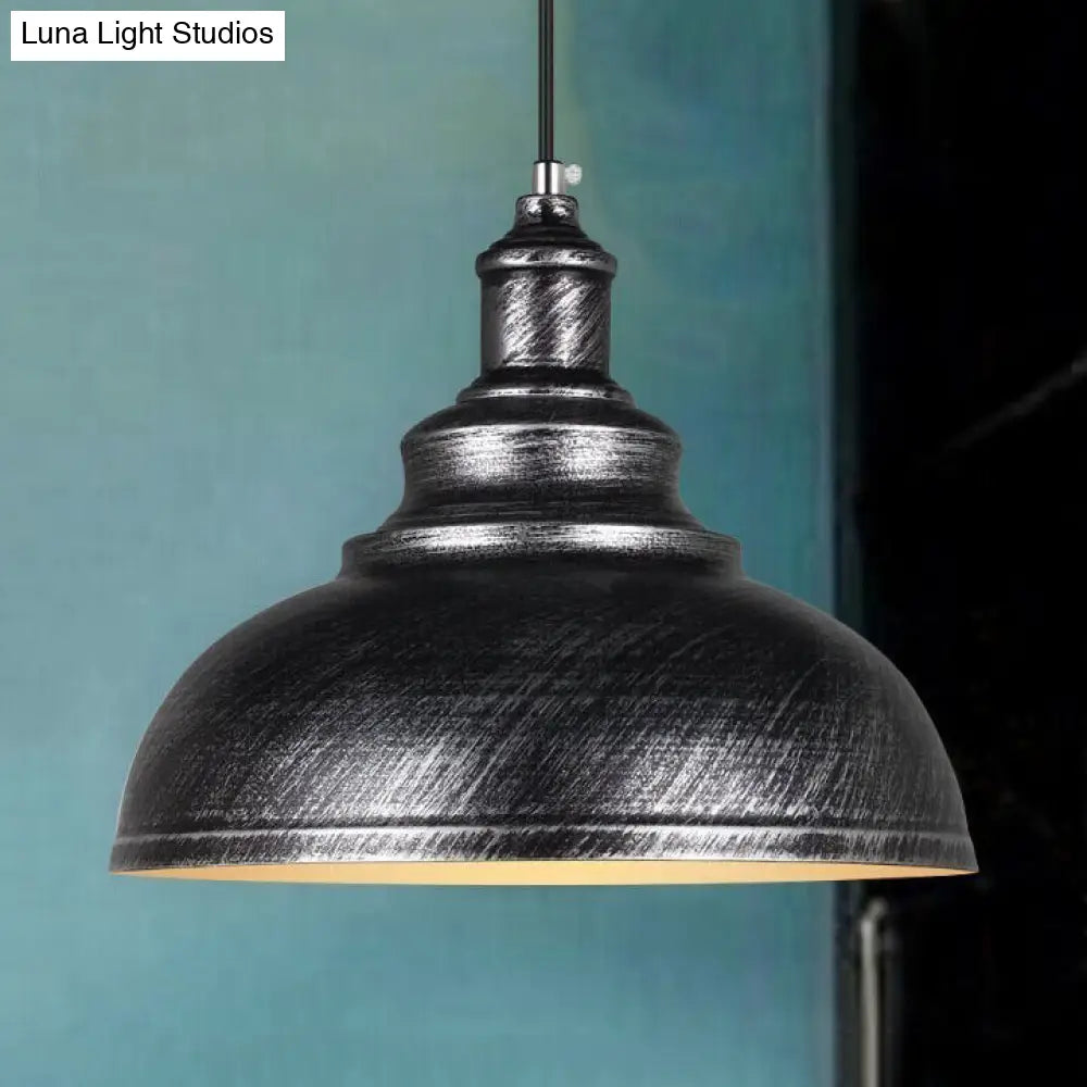 Adjustable Cord Pendant with Metal Dome Shade in Retro Black/Gray - 12"/14"/16" W