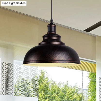 Adjustable Cord Pendant with Metal Dome Shade in Retro Black/Gray - 12"/14"/16" W