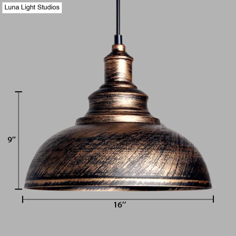 Adjustable Cord Pendant with Metal Dome Shade in Retro Black/Gray - 12"/14"/16" W