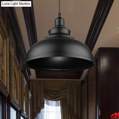 Adjustable Cord Pendant with Metal Dome Shade in Retro Black/Gray - 12"/14"/16" W