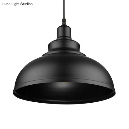 Adjustable Cord Pendant with Metal Dome Shade in Retro Black/Gray - 12"/14"/16" W