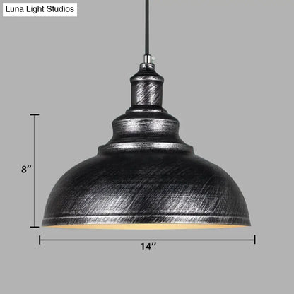 Adjustable Cord Pendant with Metal Dome Shade in Retro Black/Gray - 12"/14"/16" W