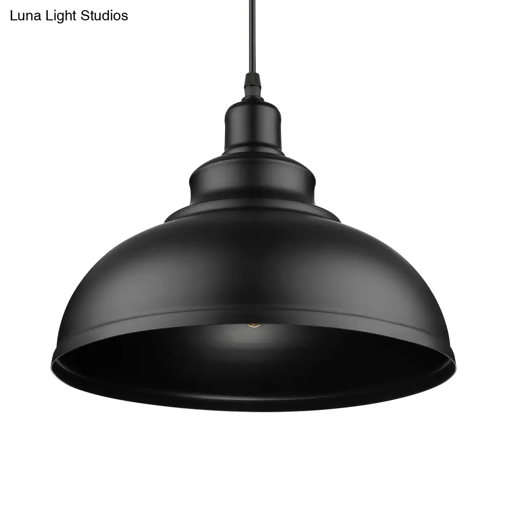 Adjustable Cord Pendant with Metal Dome Shade in Retro Black/Gray - 12"/14"/16" W