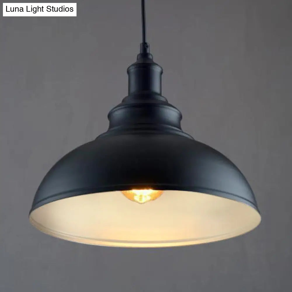 Adjustable Cord Pendant with Metal Dome Shade in Retro Black/Gray - 12"/14"/16" W