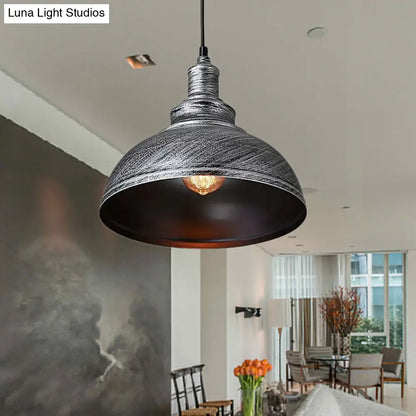 Adjustable Cord Pendant with Metal Dome Shade in Retro Black/Gray - 12"/14"/16" W