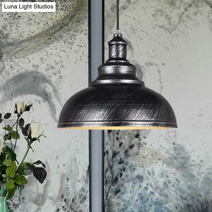 Adjustable Cord Pendant with Metal Dome Shade in Retro Black/Gray - 12"/14"/16" W