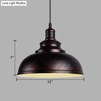 Adjustable Cord Pendant with Metal Dome Shade in Retro Black/Gray - 12"/14"/16" W