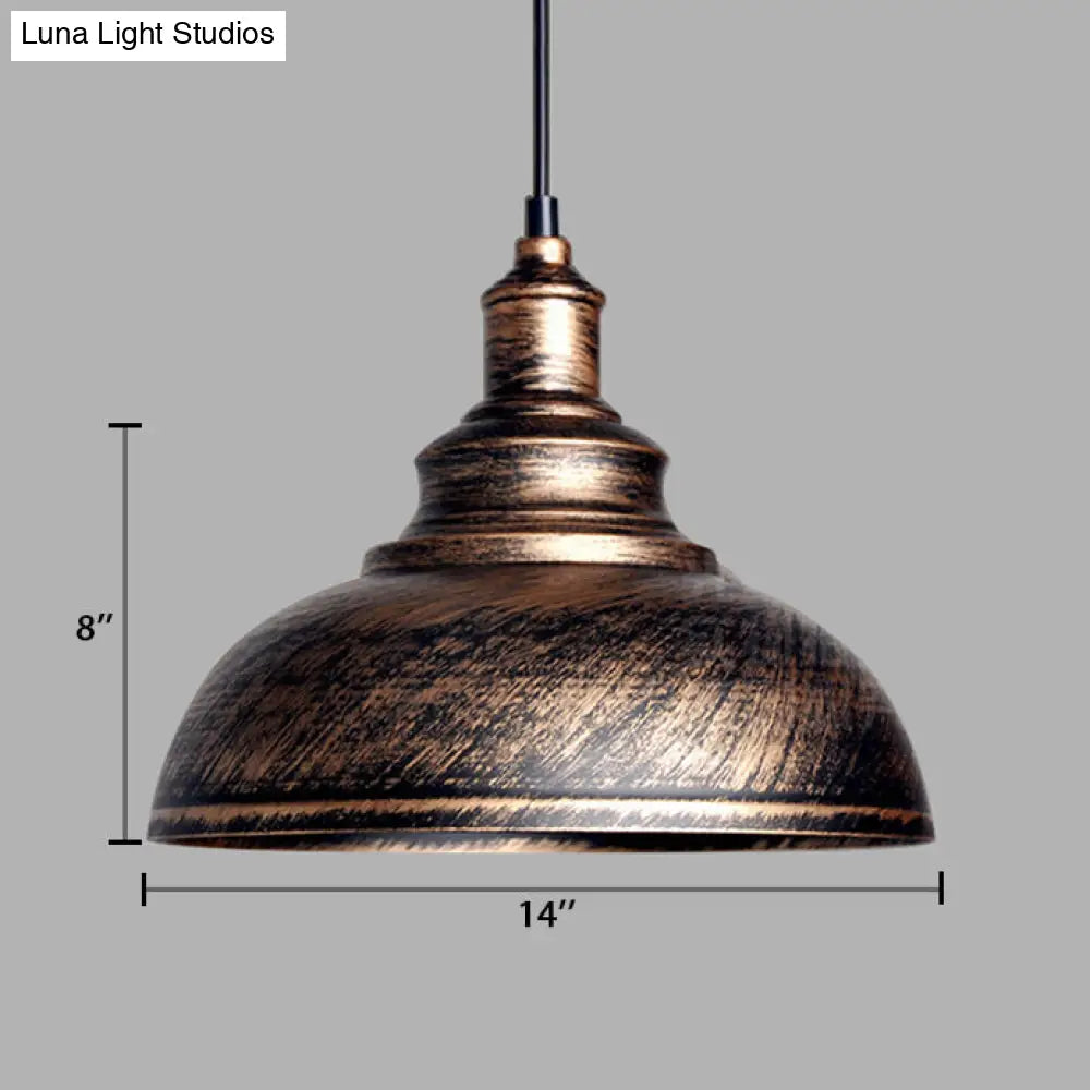 Adjustable Cord Pendant with Metal Dome Shade in Retro Black/Gray - 12"/14"/16" W