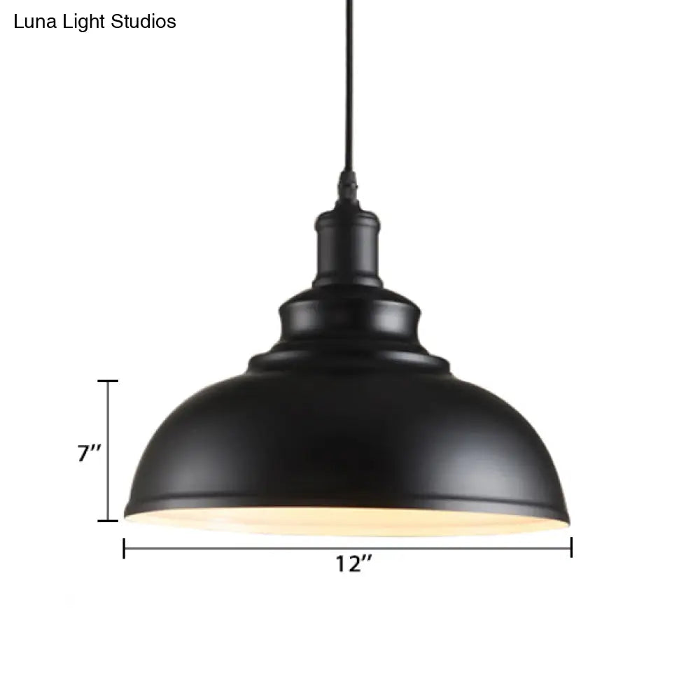 Adjustable Cord Pendant with Metal Dome Shade in Retro Black/Gray - 12"/14"/16" W