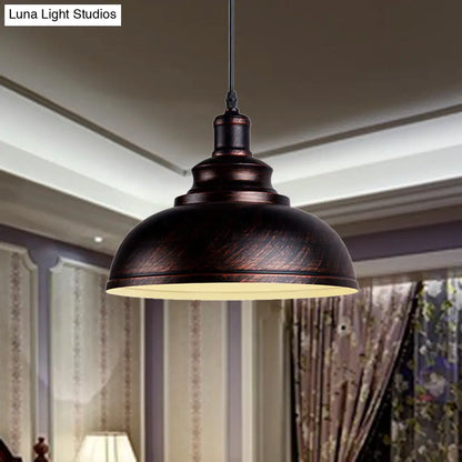 Adjustable Cord Pendant with Metal Dome Shade in Retro Black/Gray - 12"/14"/16" W