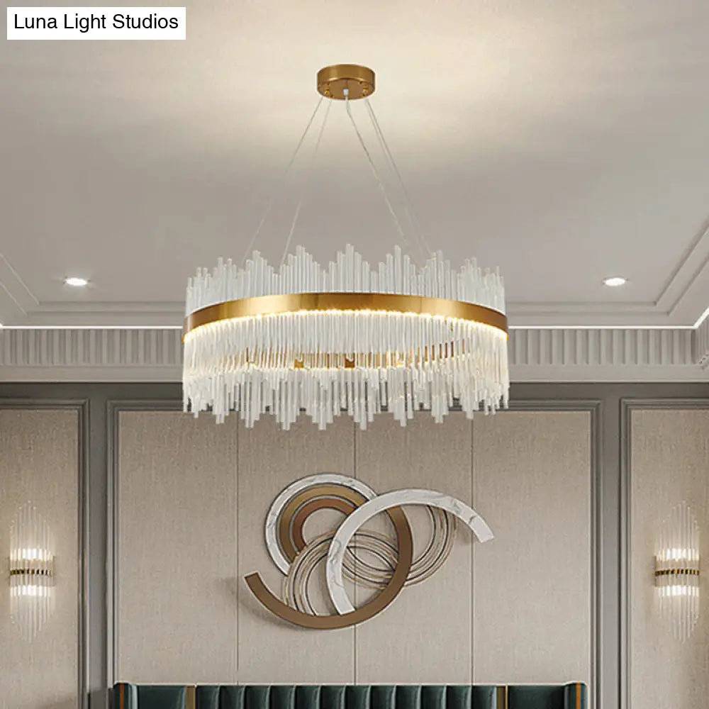 Adjustable Glass Crystal Drum Chandelier Pendant Light for Modern Living Rooms