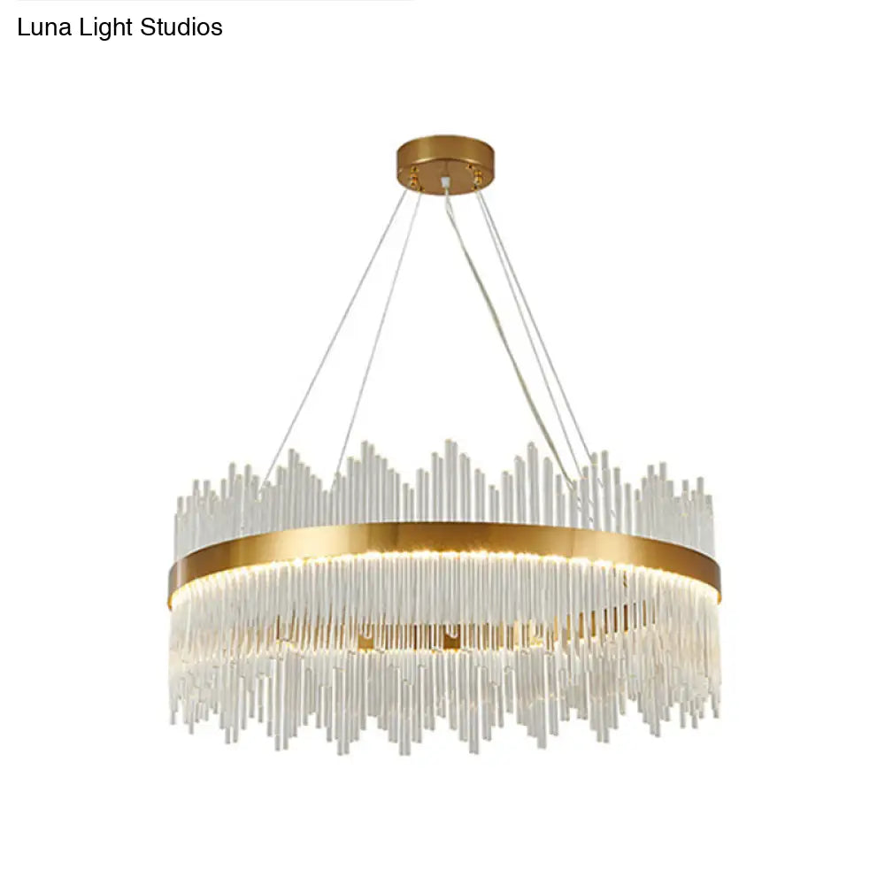 Adjustable Glass Crystal Drum Chandelier Pendant Light for Modern Living Rooms