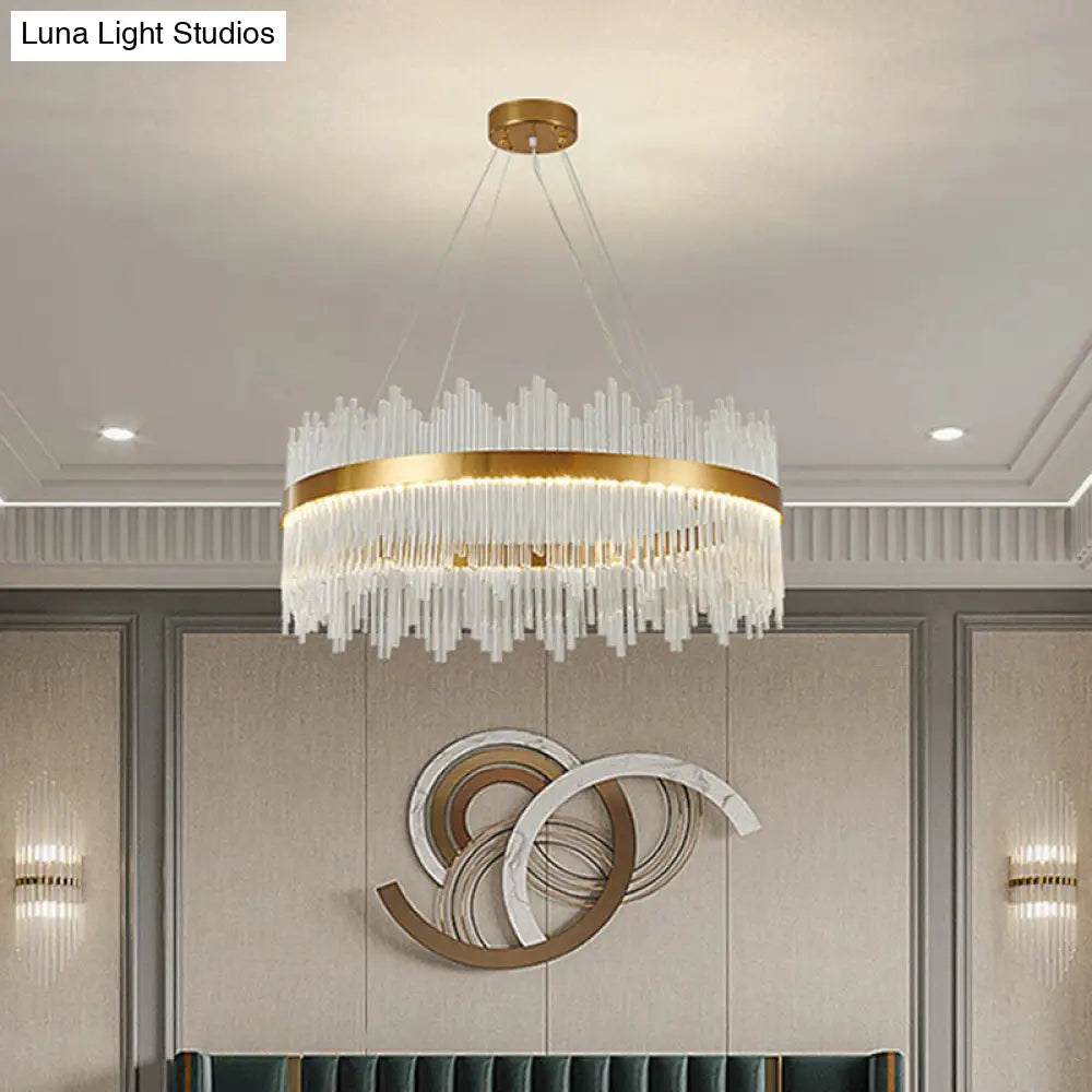 Adjustable Glass Crystal Drum Chandelier Pendant Light for Modern Living Rooms