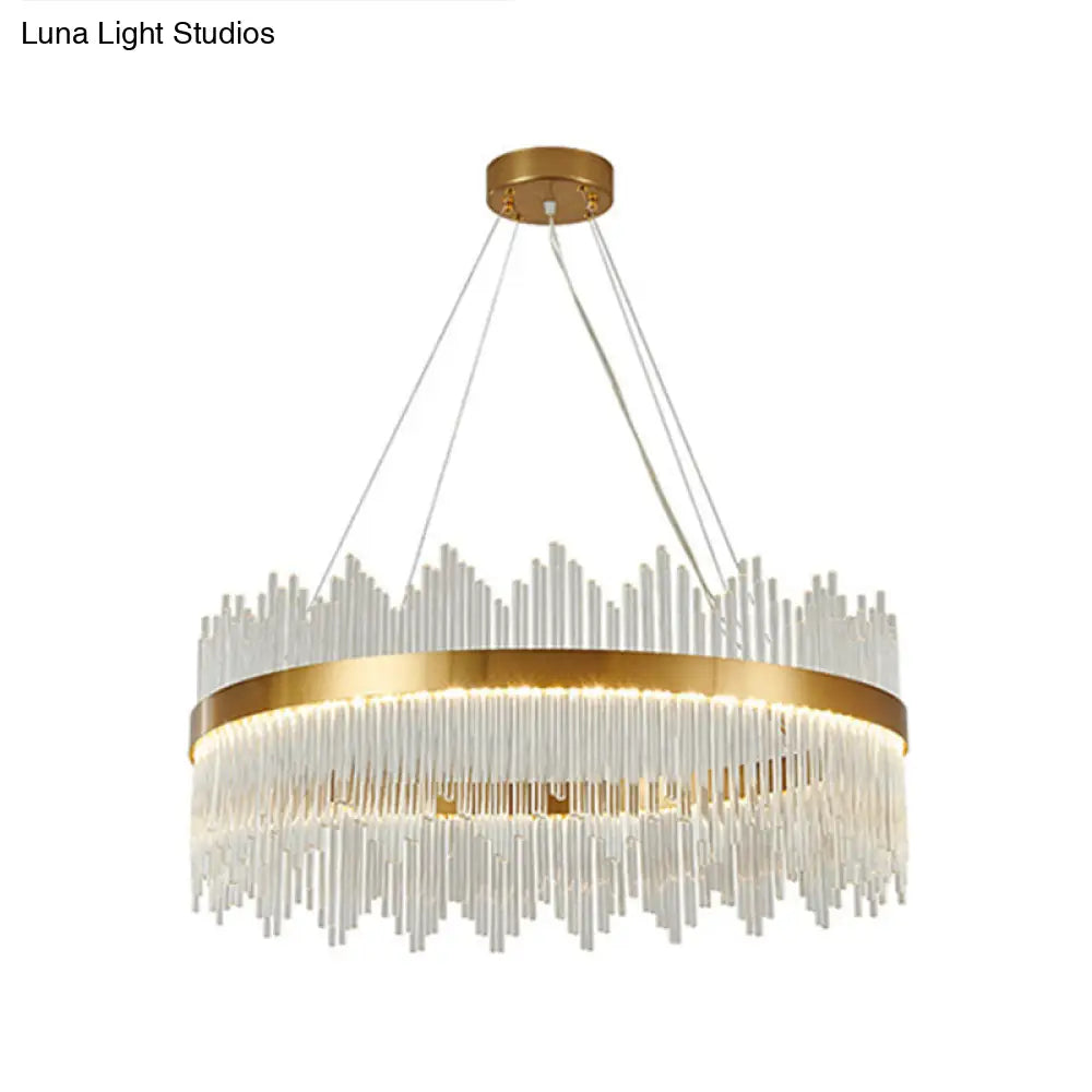 Adjustable Glass Crystal Drum Chandelier Pendant Light for Modern Living Rooms