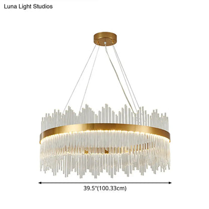 Adjustable Glass Crystal Drum Chandelier Pendant Light for Modern Living Rooms