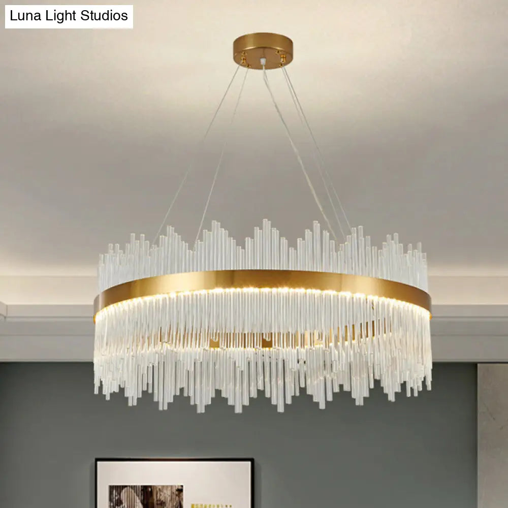 Adjustable Glass Crystal Drum Chandelier Pendant Light for Modern Living Rooms