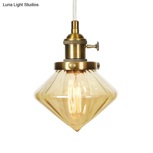 Lámpara colgante industrial de altura regulable con pantalla de cristal en forma de diamante - Acabado en negro/bronce/latón, iluminación interior - 1 luz