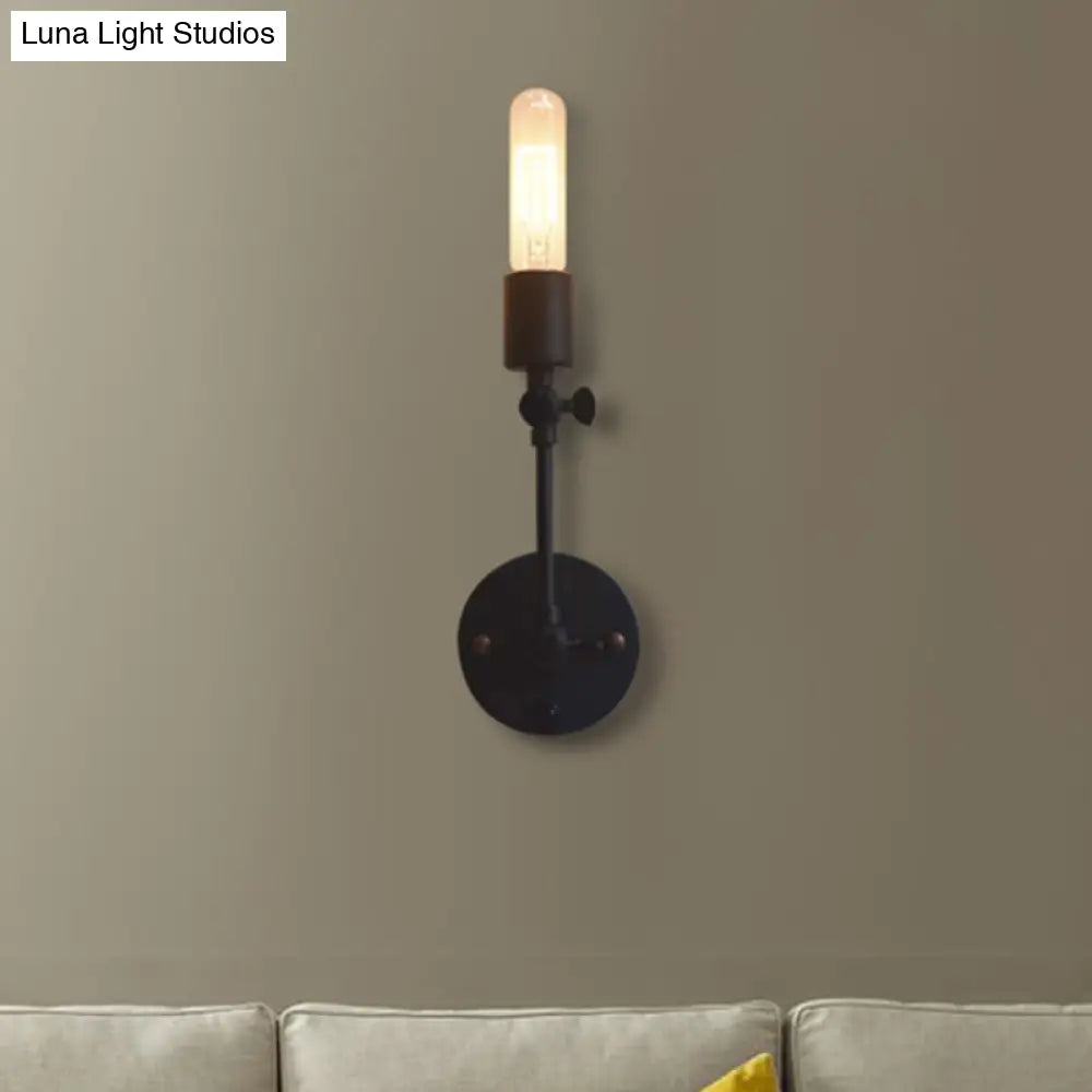 Aplique de pared industrial ajustable de 1 cabezal con bombilla abierta en color negro para pasillo