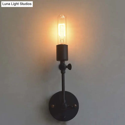 Aplique de pared industrial ajustable de 1 cabezal con bombilla abierta en color negro para pasillo