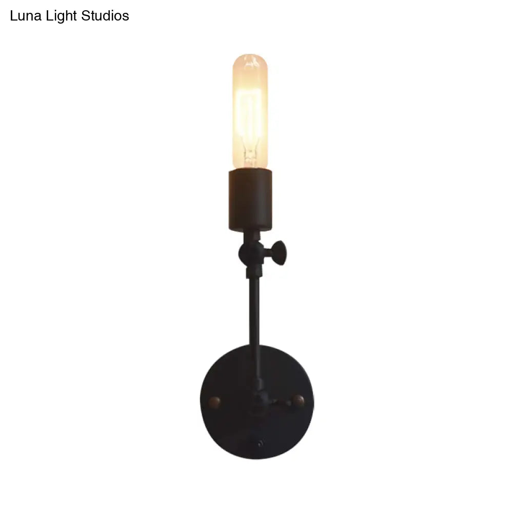 Aplique de pared industrial ajustable de 1 cabezal con bombilla abierta en color negro para pasillo