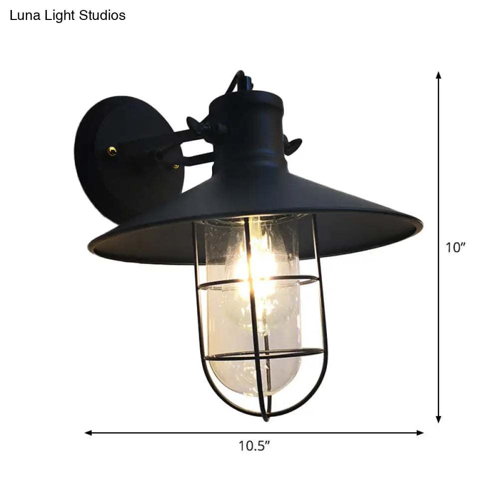 DecorBites™ Adjustable Industrial Black Iron Wall Sconce Lamp with Cage and Clear Glass Shade