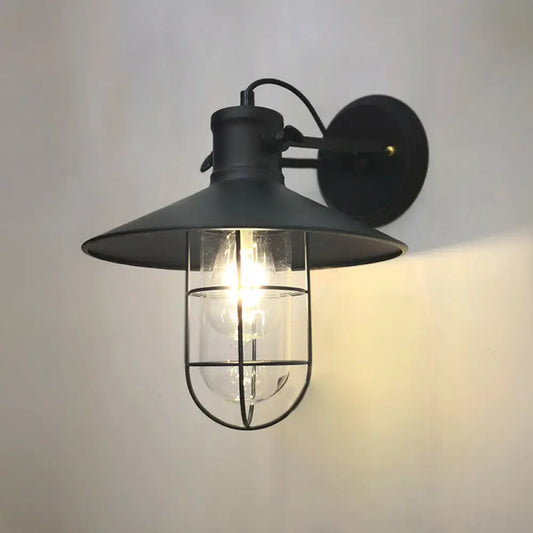 DecorBites™ Adjustable Industrial Black Iron Wall Sconce Lamp with Cage and Clear Glass Shade