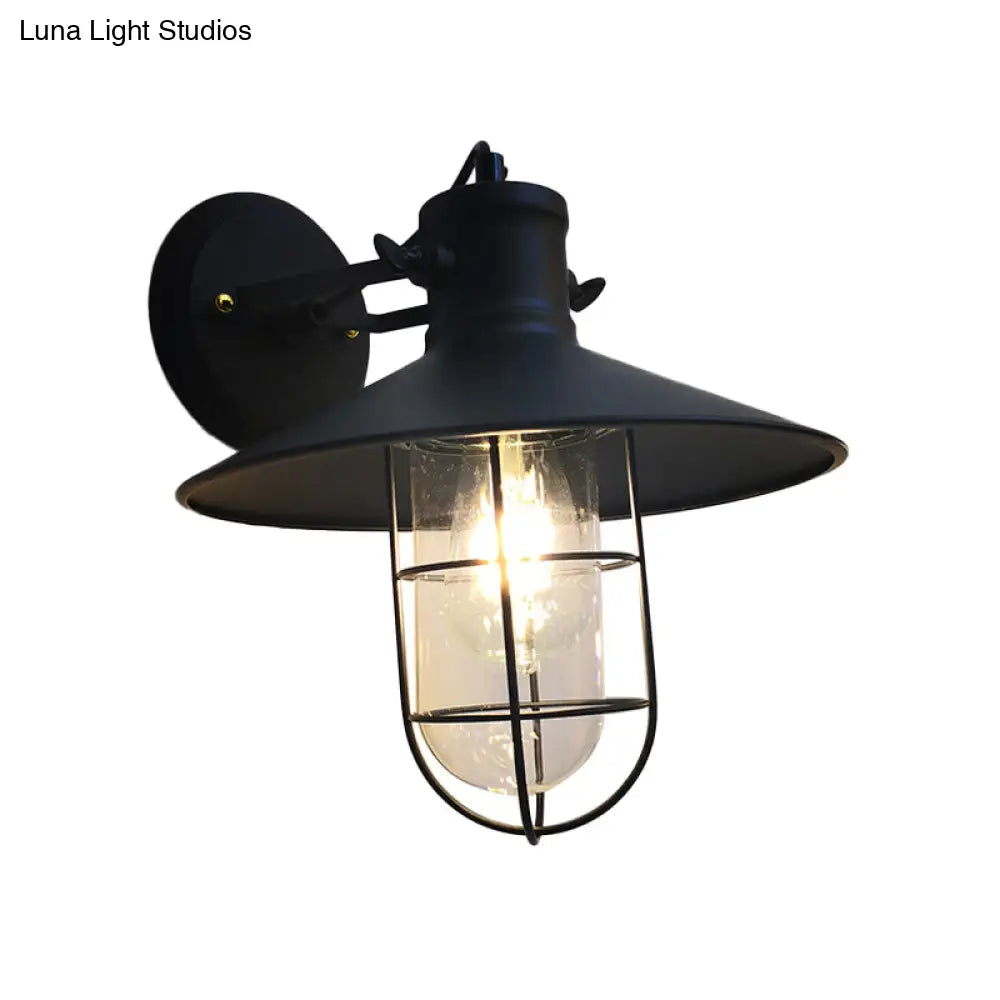 DecorBites™ Adjustable Industrial Black Iron Wall Sconce Lamp with Cage and Clear Glass Shade