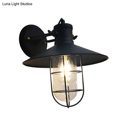 DecorBites™ Adjustable Industrial Black Iron Wall Sconce Lamp with Cage and Clear Glass Shade