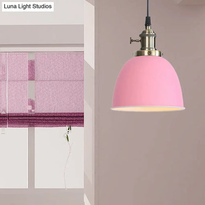 Lámpara colgante industrial ajustable en forma de cúpula en negro/blanco/rojo - Iluminación de techo colgante de metal