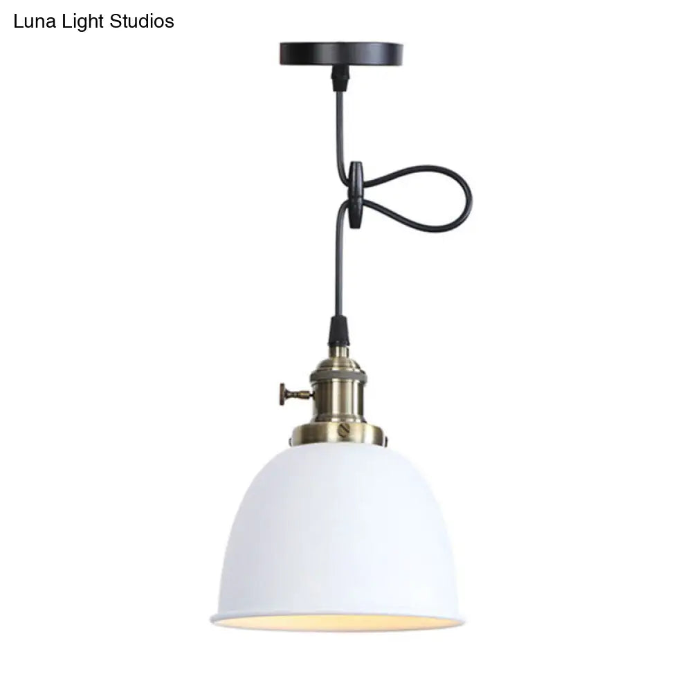 Lámpara colgante industrial ajustable en forma de cúpula en negro/blanco/rojo - Iluminación de techo colgante de metal