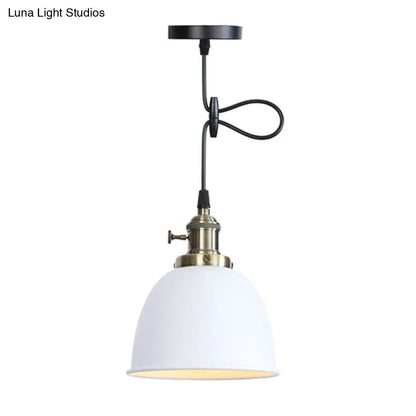 Lámpara colgante industrial ajustable en forma de cúpula en negro/blanco/rojo - Iluminación de techo colgante de metal