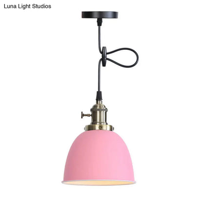 Lámpara colgante industrial ajustable en forma de cúpula en negro/blanco/rojo - Iluminación de techo colgante de metal