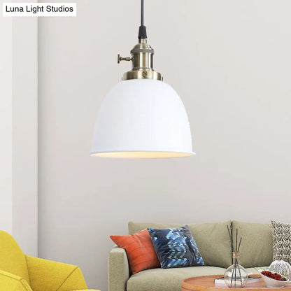 Lámpara colgante industrial ajustable en forma de cúpula en negro/blanco/rojo - Iluminación de techo colgante de metal