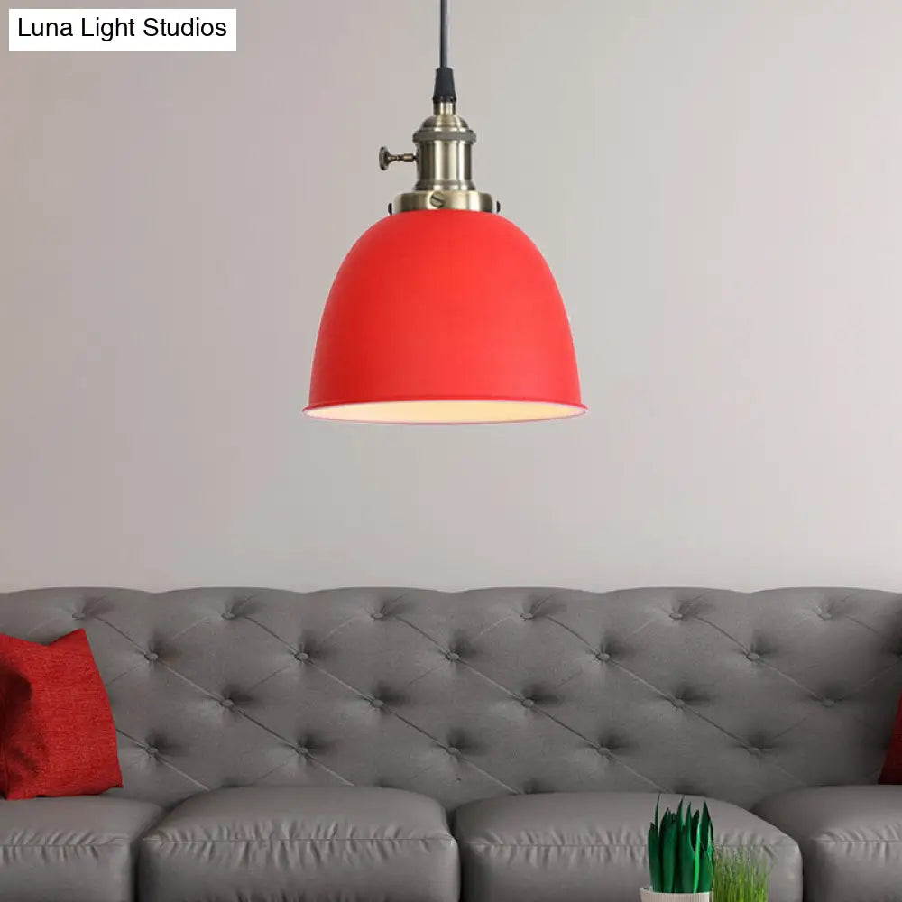 Adjustable Industrial Dome Pendant Lamp in Black/White/Red - Metal and Hanging Ceiling Lighting