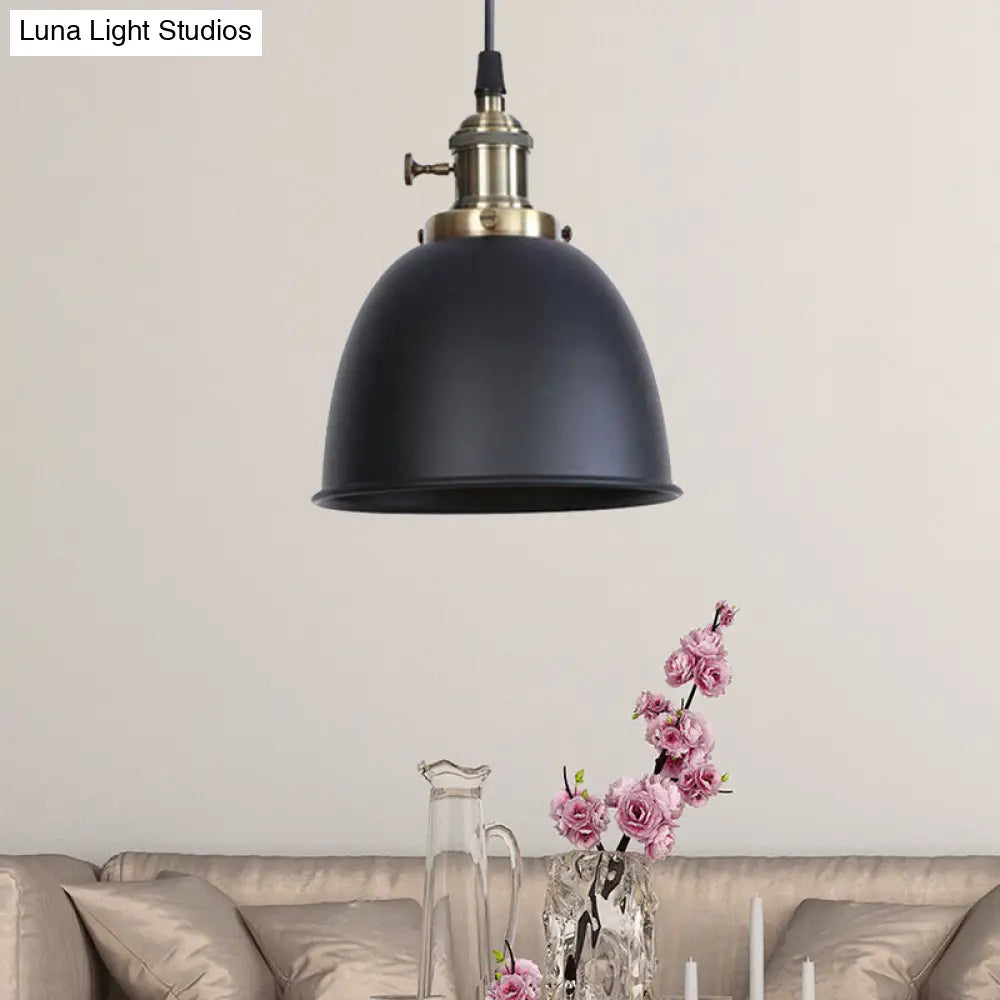 Adjustable Industrial Dome Pendant Lamp in Black/White/Red - Metal and Hanging Ceiling Lighting