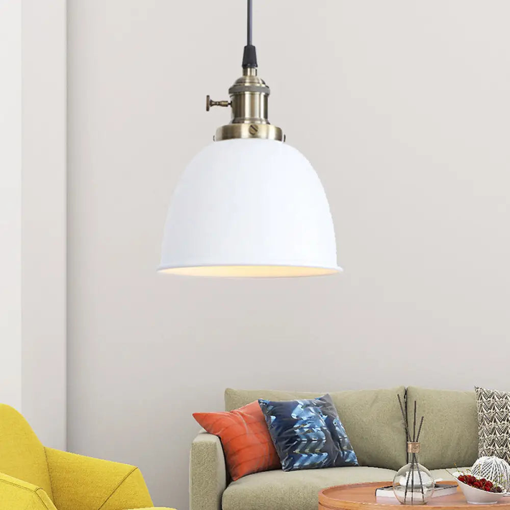 Lámpara colgante industrial ajustable en forma de cúpula en negro/blanco/rojo - Iluminación de techo colgante de metal