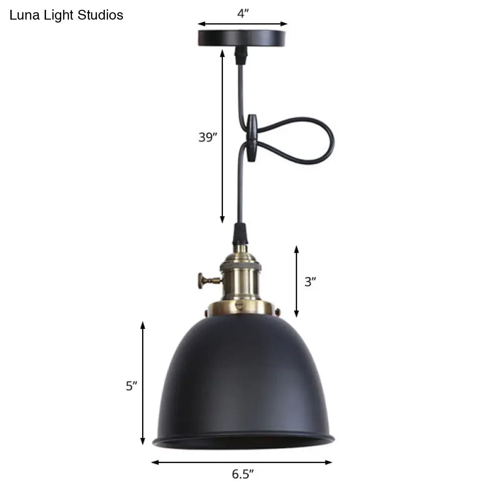 Adjustable Industrial Dome Pendant Lamp in Black/White/Red - Metal and Hanging Ceiling Lighting