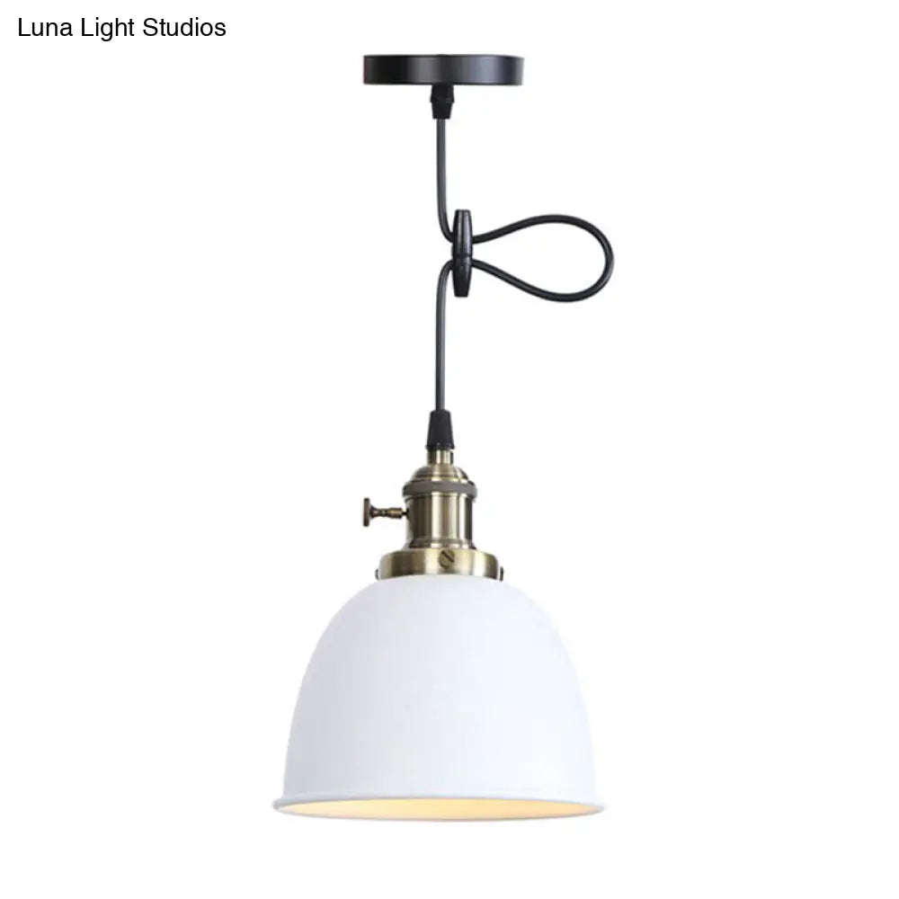 Lámpara colgante industrial ajustable en forma de cúpula en negro/blanco/rojo - Iluminación de techo colgante de metal