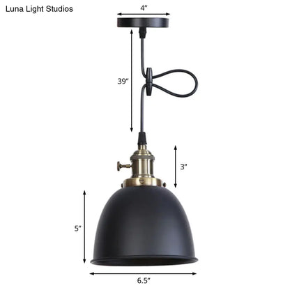 Adjustable Industrial Dome Pendant Lamp in Black/White/Red - Metal and Hanging Ceiling Lighting