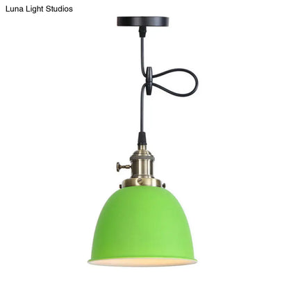 Lámpara colgante industrial ajustable en forma de cúpula en negro/blanco/rojo - Iluminación de techo colgante de metal