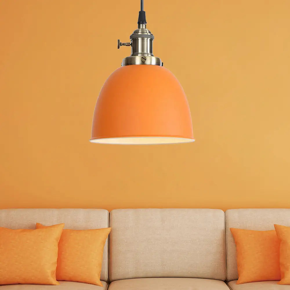 Lámpara colgante industrial ajustable en forma de cúpula en negro/blanco/rojo - Iluminación de techo colgante de metal