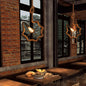 Adjustable Industrial Pendant Light with Beige Rope and Metal Cage Design