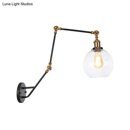 Aplique de pared industrial ajustable con pantalla de cristal transparente - Luz de lectura para dormitorio de 1 cabezal