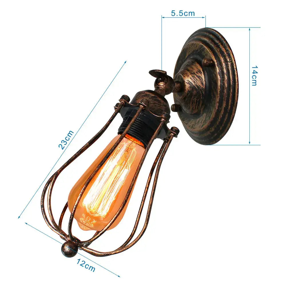 Antique bronze-finished decorbites adjustable industrial wall light with vintage Edison bulb and ornate wire cage for bedroom and hallway decor