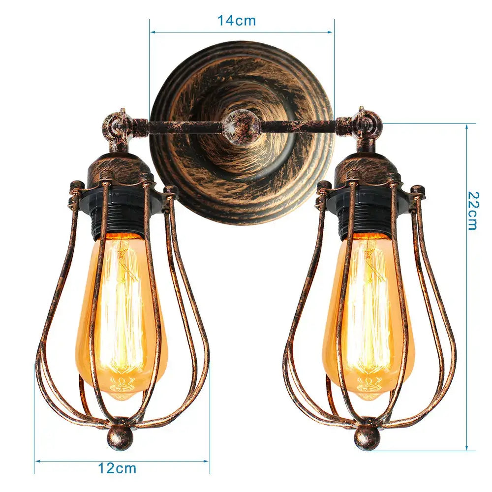 Adjustable industrial wall light with two exposed edison bulbs in bronze wrought iron for decorbites adjustable industrial use