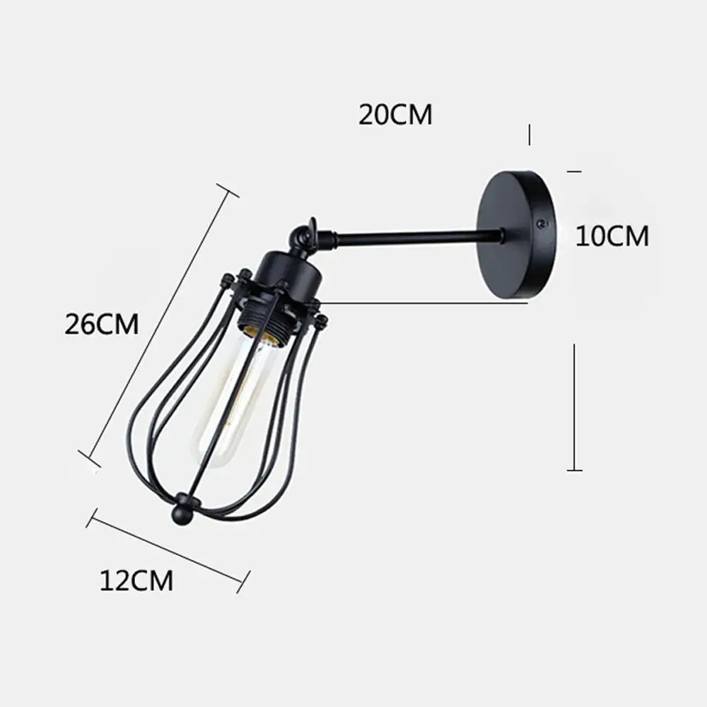 Black wrought iron decorbites adjustable industrial wall sconce with cage design for bedroom and hallway lighting