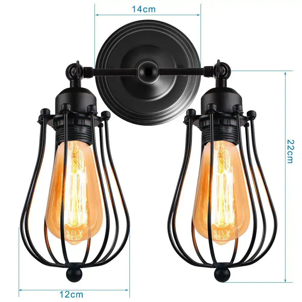 Black wrought iron decorbites adjustable industrial wall sconce with two filament bulbs for bedroom and hallway