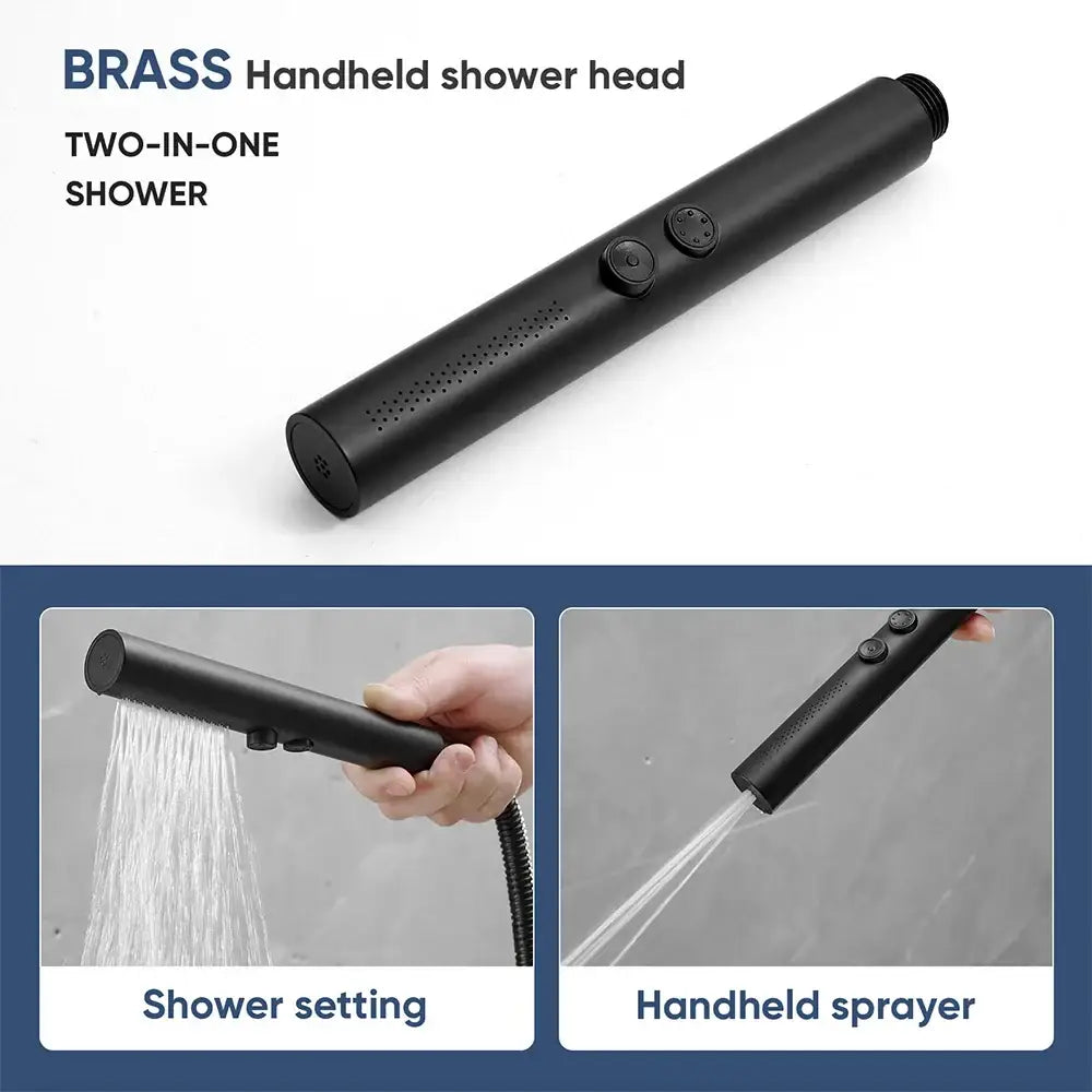 Adjustable matte black stainless steel shower head with sleek cylindrical design and dual shower sprayer modes decorbites black stainless