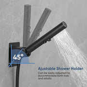 Adjustable matte black stainless steel shower head holder with 45-degree angle for easy height adjustment by decorbites black stainless